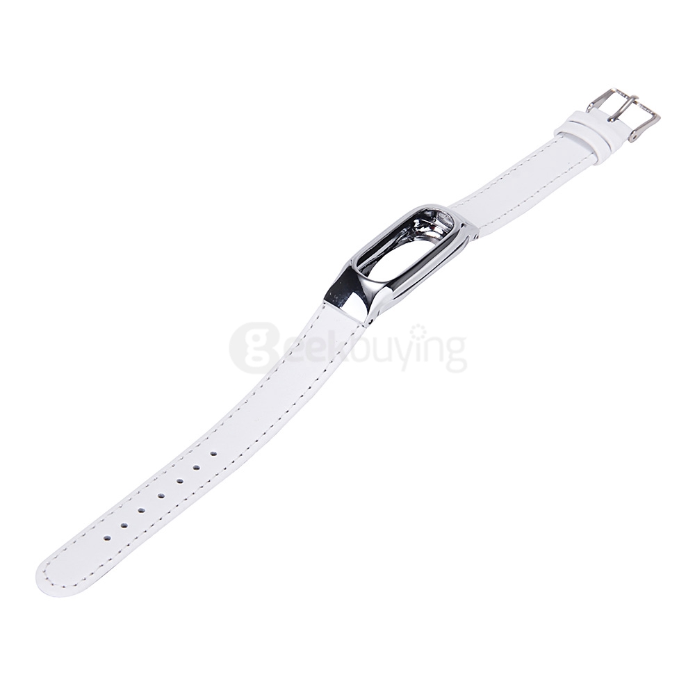 Replacement Xiaomi Band PU Leather Wrist Strap with Stainless Steel Case for Miband 1S Smartband Bracelet - Silver