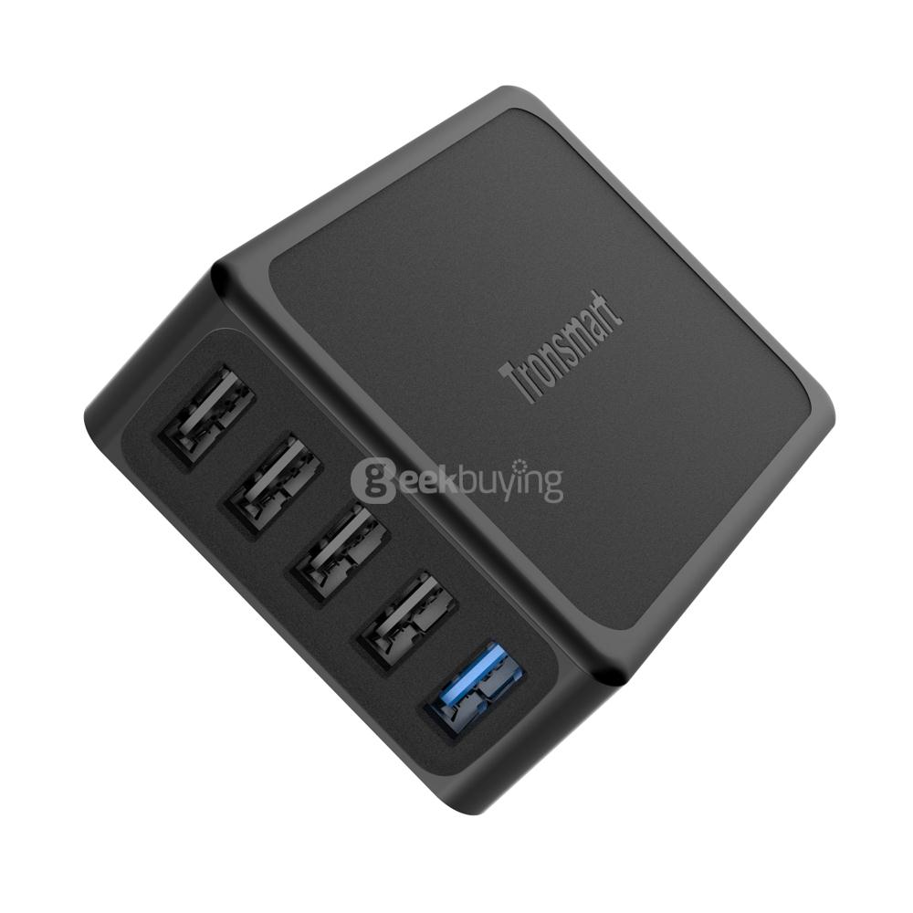 Bundle Tronsmart Quick Charge 3.0 USB Charger 1 Quick Charge Port and 4 VoltIQ Ports 54W  US Plug + Tronsmart [5 Pack] 6ft*1 & 3.3ft*3 & 0.3ft*1 Gold Plated Premium Micro USB Cable