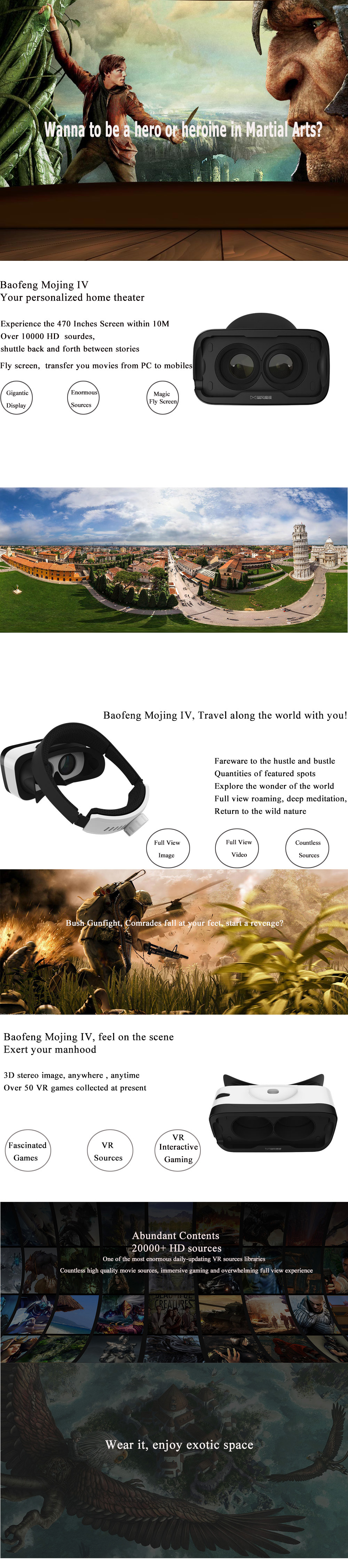 Baofeng Mojing 4 IV iOS Virtual Reality VR Headset FOV 96 IPD Adjustment 3D VR Video Glasses for 4.7-5.5inch iPhone