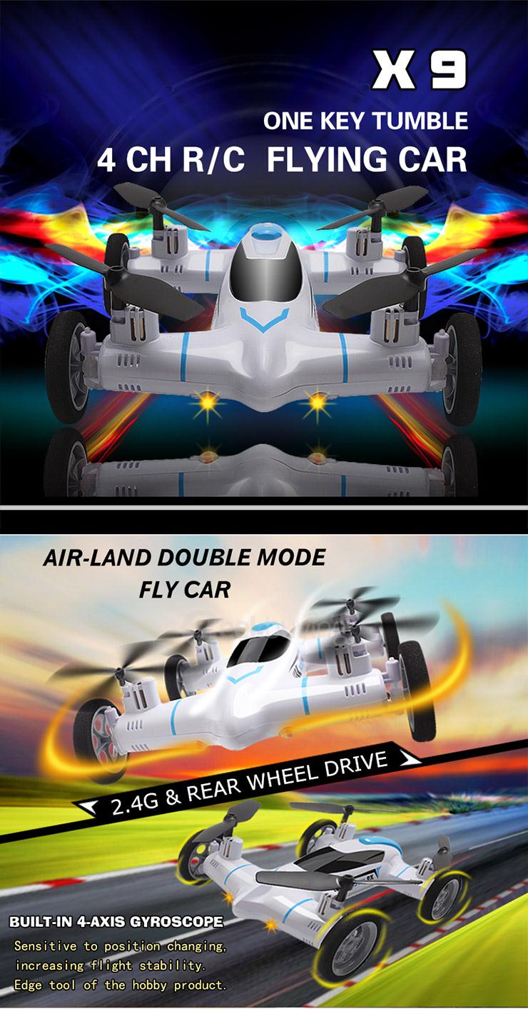 Syma X9 Land & Sky 2 in 1 2.4G 4CH 6Axis 3D Flips Rechargeable Flying Car RC Quadcopter RTF - White
