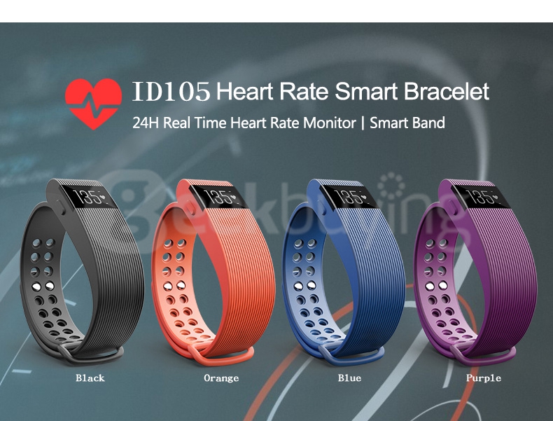 Makibes ID105 Smart Bracelet BT4.0 Heart Rate Monitor Smartband Pulse Sports Fitness Tracker for Android iOS - Purple