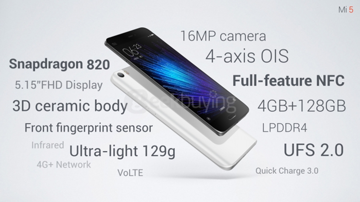 [Spain Stock][Official Global ROM] Xiaomi Mi5 Pro 5.15inch FHD MIUI V7 4GB 128GB 4G LTE Smartphone 64-Bit Qualcomm Snapdragon 820 Quad Core Type-C 3D Ceramic Back Cover - Black