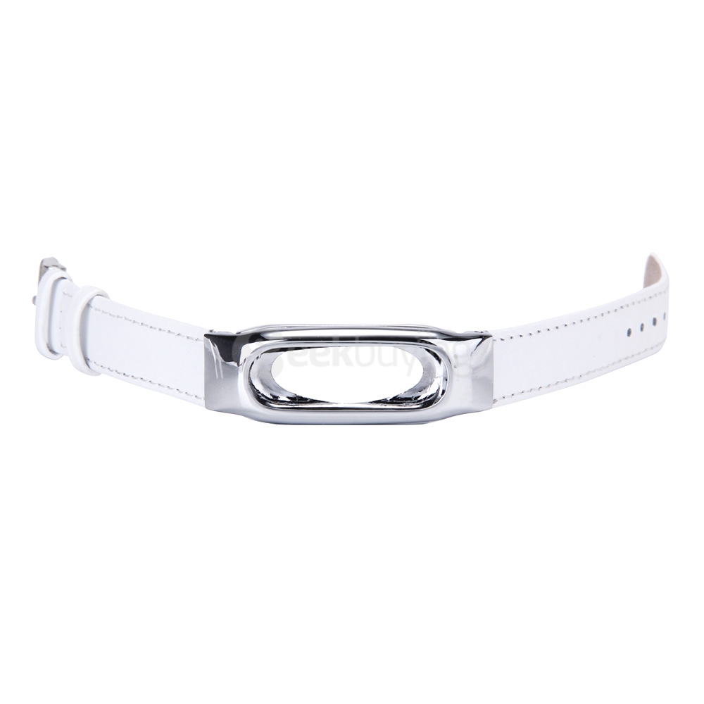 Replacement Xiaomi Band PU Leather Wrist Strap with Stainless Steel Case for Miband 1S Smartband Bracelet - Silver