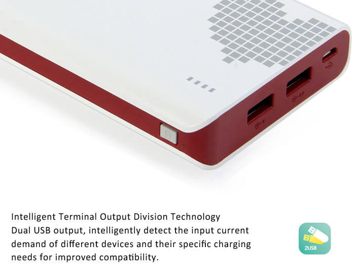 Original ROMOSS Sense6 Dual USB 20000mAh Power Bank Mobile Power Charger - Red+White