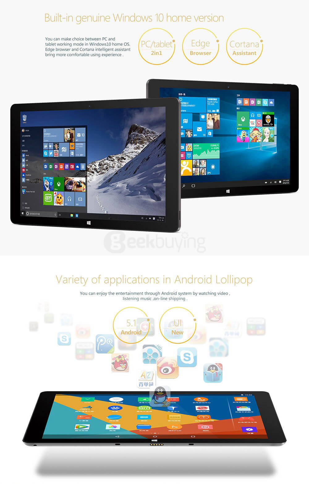 Teclast TBook 11 10.6 inch Intel Cherry Trail Z8300 Dual OS Windows10 + Android5.1 4GB/64GB 2in1 Tablet Quad Core 1.84GHz IPS 1920*1080 - Black