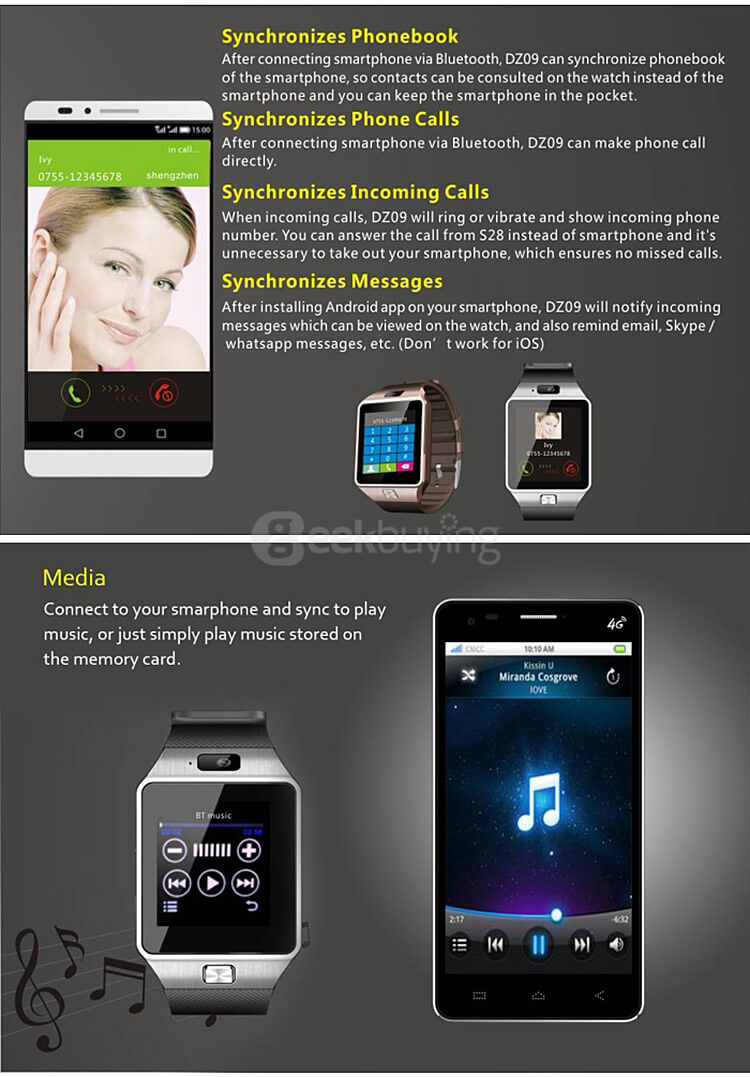 DZ09 Bluetooth 3.0 Smart Watch Phone MTK6260A Micro SIM Card with Camera Touch Screen Fitness Tracker for Android iOS - Gold