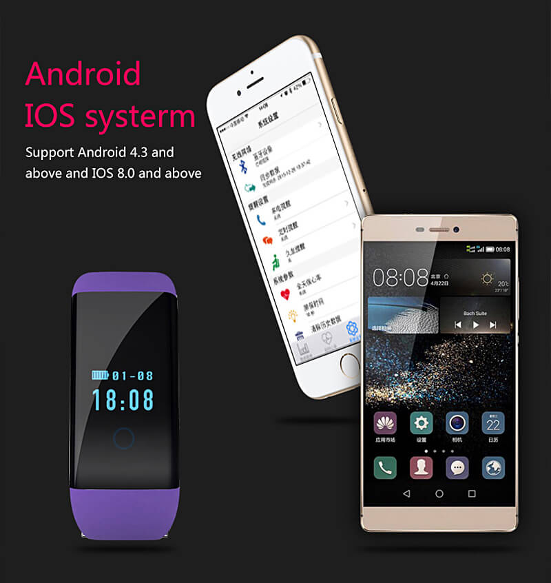 D21 DFit Smart Bracelet Heart Rate Monitor Fitness Tracker Bluetooth 4.0 IP66 Sports Smartband For iOS Android - Purple