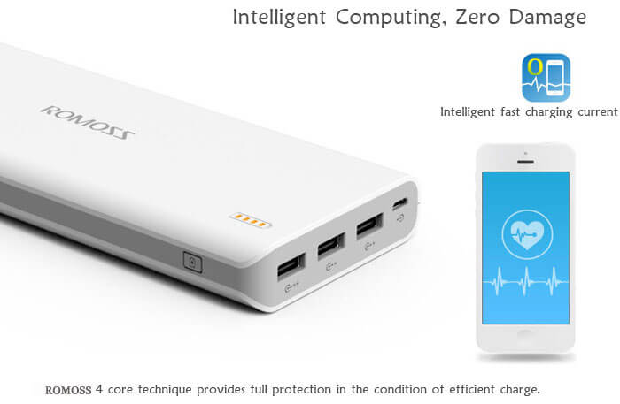 Original ROMOSS Sense9 3 USB 25000mAh Power Bank Mobile Power Charger with Digital Display - White