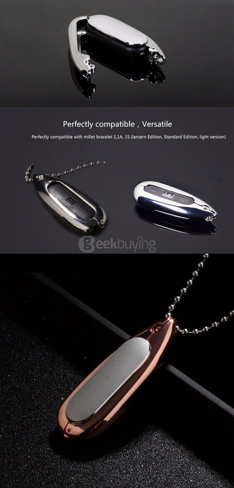 New Water Drop-shaped Metal Necklace Pendant Case for Xiaomi Miband / 1S Smart Bracelets - Black
