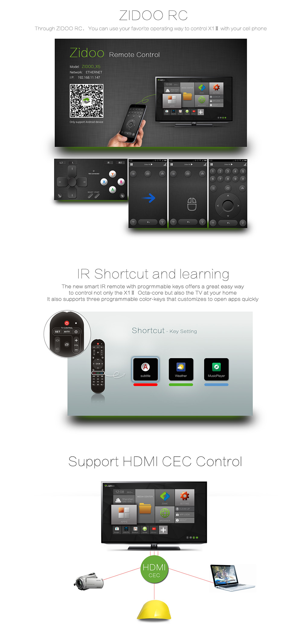 ZIDOO X1 II True 4K RK3229 Bluetooth Media Player Android 4.4 Kodi Preinstalled H.265 10Bit 4K@60fps TV BOX 1G/8G WIFI