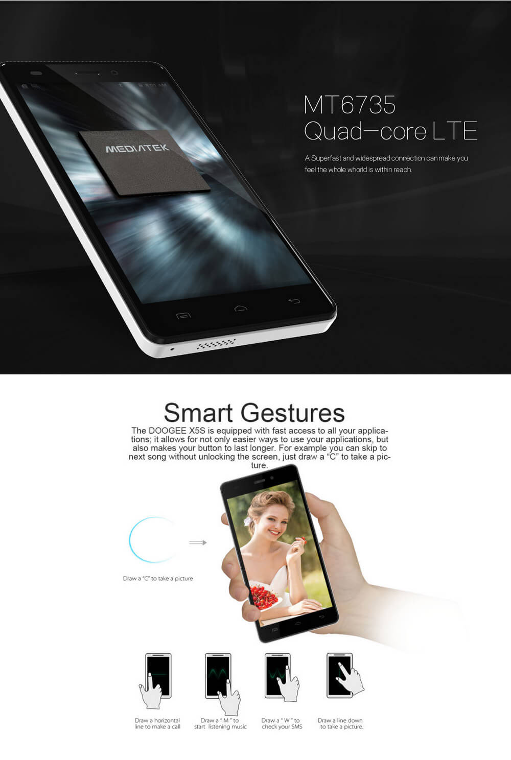 [HK Stock]DOOGEE X5S 5.0inch IPS HD Android 5.1 1GB RAM 8GB ROM Smartphone MT6735 Quad Core 1.0GHz 3G GPS OTG - Black