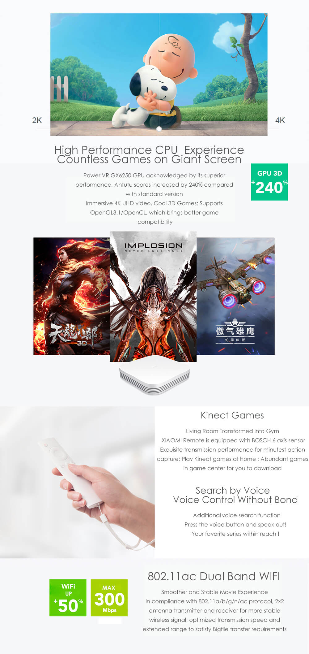 [Spain Stock]XIAOMI Mi Box 3 Pro Hexa Core 64bit 4K Android 5.1 TV BOX 2G LPDDR3 8G eMMC5.0 MT8693 Power VR GX6250 802.11AC WIFI Bluetooth4.1 Miracast Airplay DLNA SMB WiDi