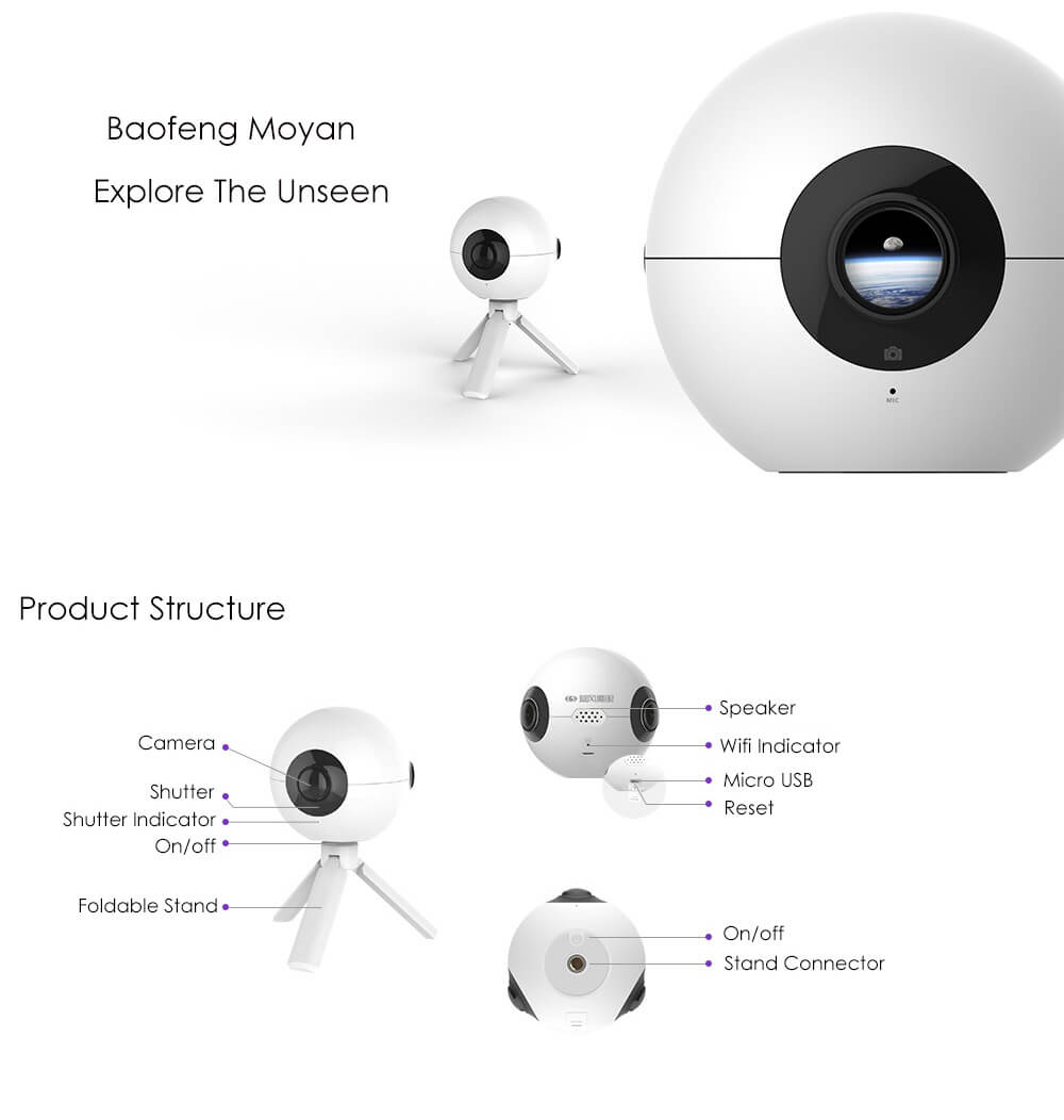Baofeng Moyan 720FOV VR Virtual Reality Camera 16GB Real Time Remote Monitor