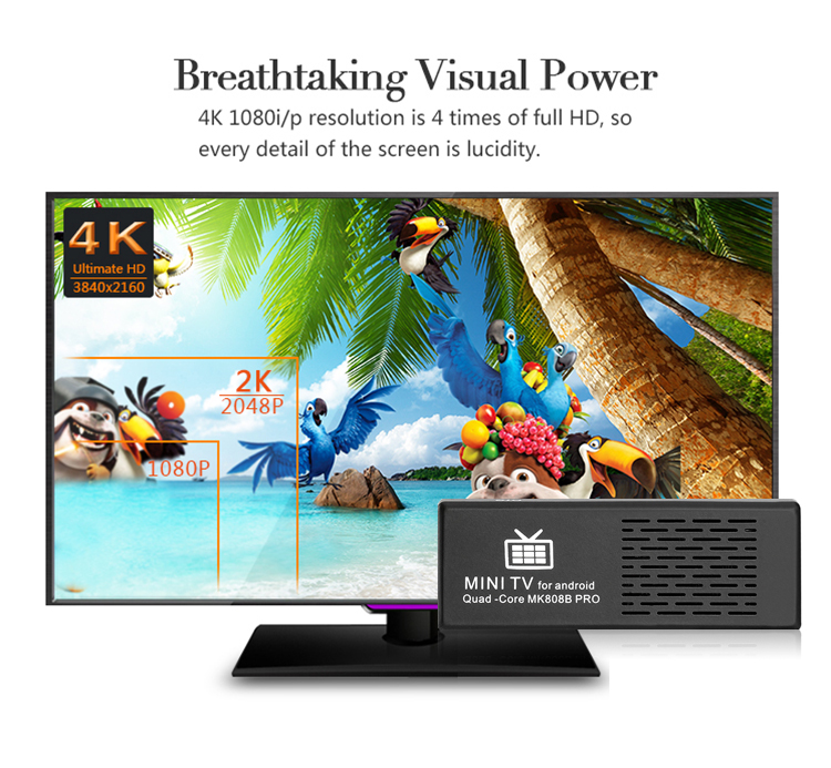 MK808B Pro 4K TV Dongle Amlogic S905 64Bit Quad Core Android 5.1 Mini PC 1G/8G WIFI H.265 HW Decoding Bluetooth DLNA Miracast - Black