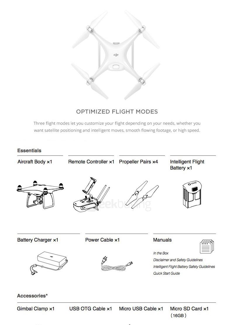 DJI Phantom 4 4K UHD Camera 5.8G FPV 20 m/s 94 Degrees FOV Sence and Avoid RC Quadcopter RTF