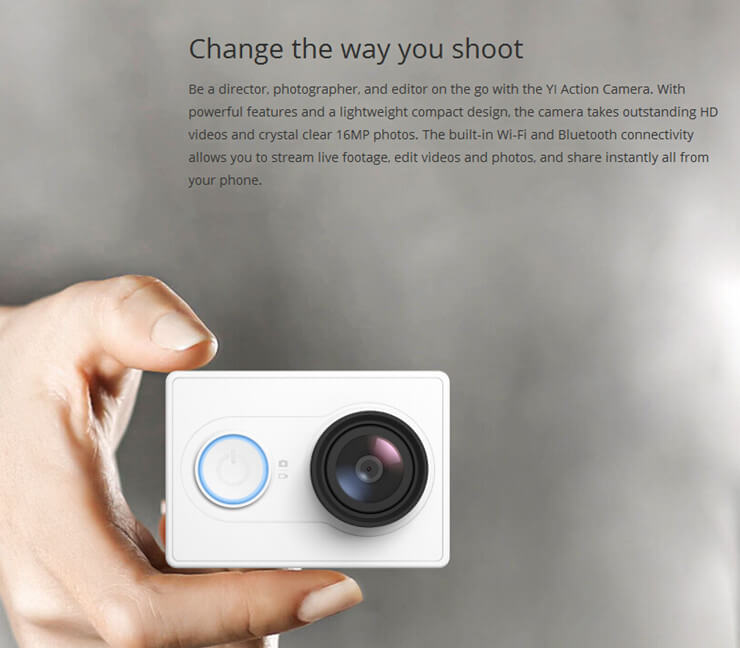 [HK Stock][Official US Edition] Xiaoyi Yi Action Camera Xiaoyi Z23L International Version Sports Camera WiFi BT4.0 16MPSony Sensor Ambarella A7LS 2Kp30 1080p60 HD 155 Degree Wide Lens - White
