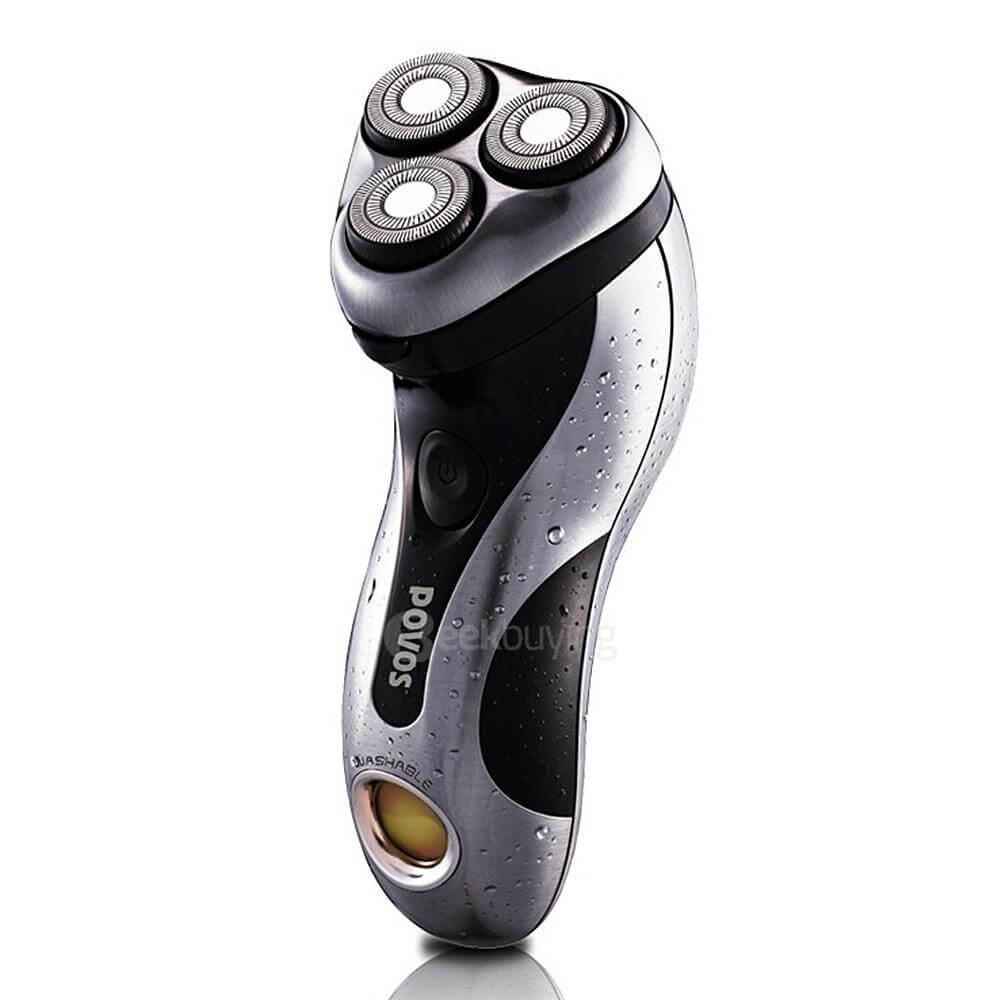 POVOS PQ8508 Washable Rotary Electric Men's Shaver Razor with Pop-up Trimmer - Black + Gray