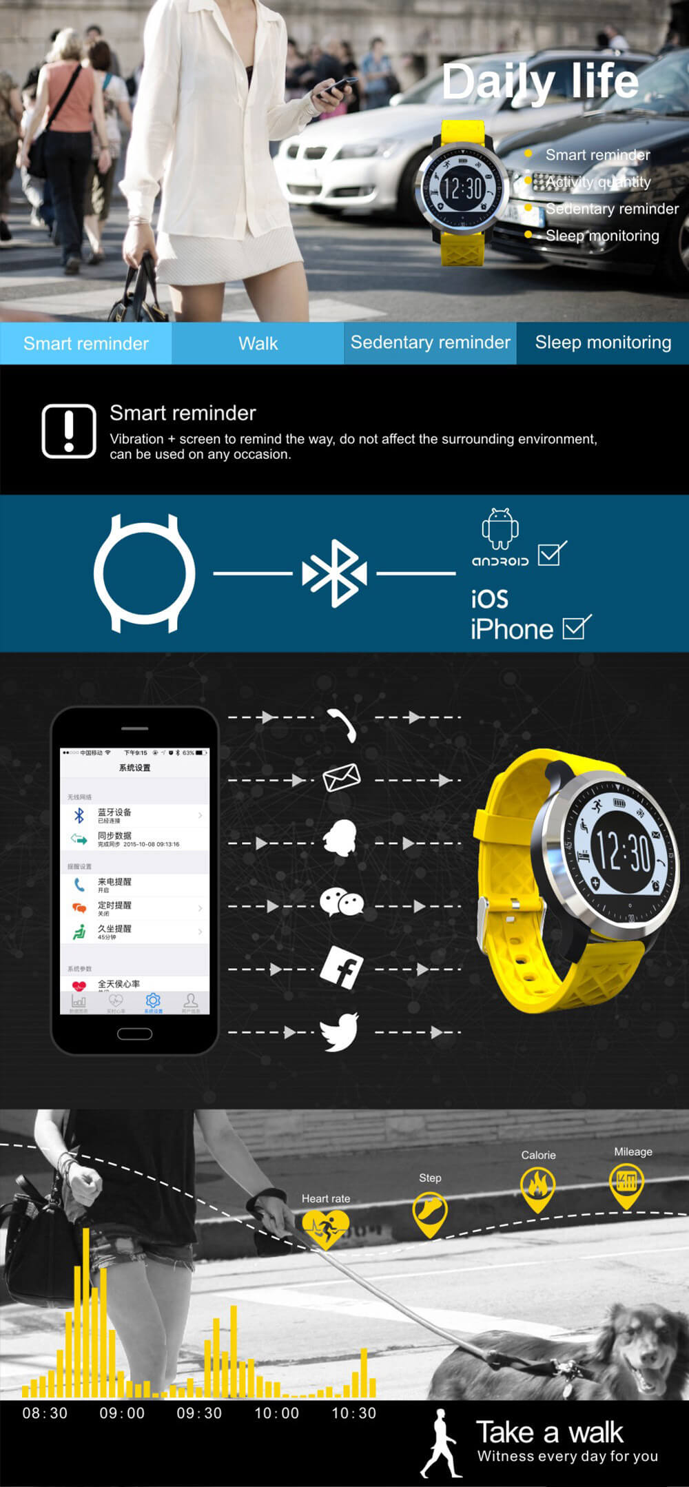 Makibes F69 Sports Smart Watch IP68 Heart Rate Fitness Tracker Sleep Monitor Pedometer Call SMS Reminder Swimming Watch - Gray