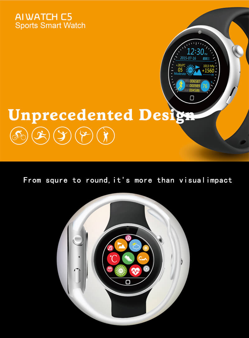 [Spain Stock]Aiwatch C5 Sports Smartwatch Phone MTK2502 Heart Rate Monitor IP67 Fitness Tracker 1.22