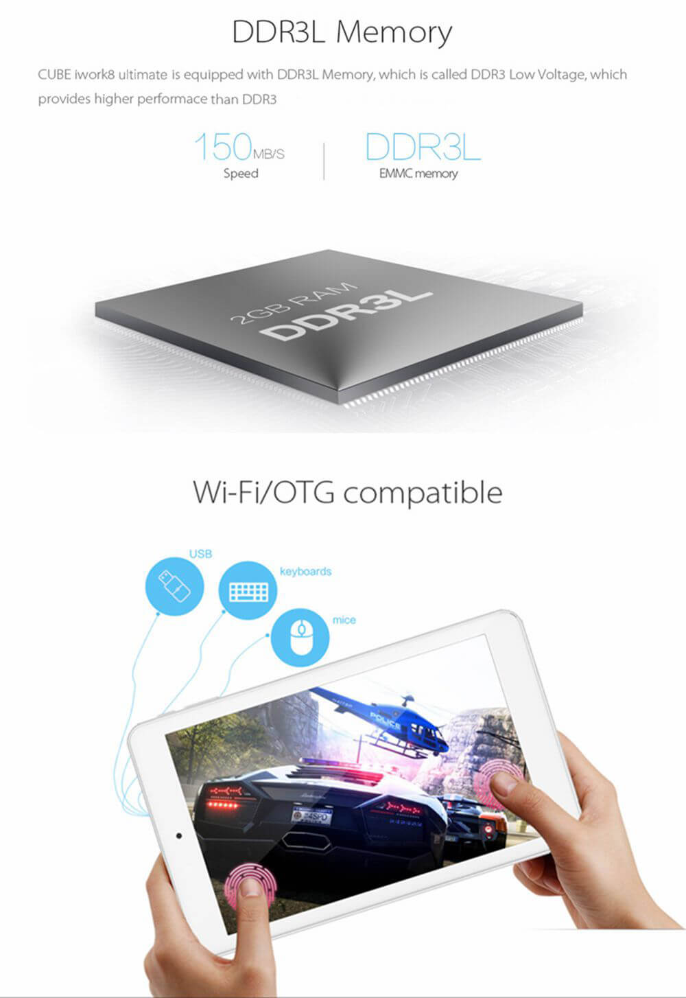 [Spain Stock] Cube iWork8 Ultimate Dual OS Windows10 + Android5.1 8 inch 2GB/32GB Tablet PC Intel Cherry Trail Z8300 Quad Core 1.84GHz IPS 1280*800 HDMI - White