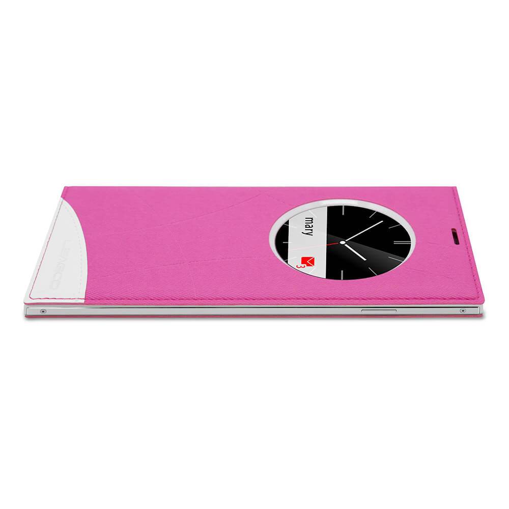 [HK Stock]Original Leather Case For LEAGOO ALFA 1 Smartphone Flip Cover Protective Case With Back Shell And Window - Rose Red