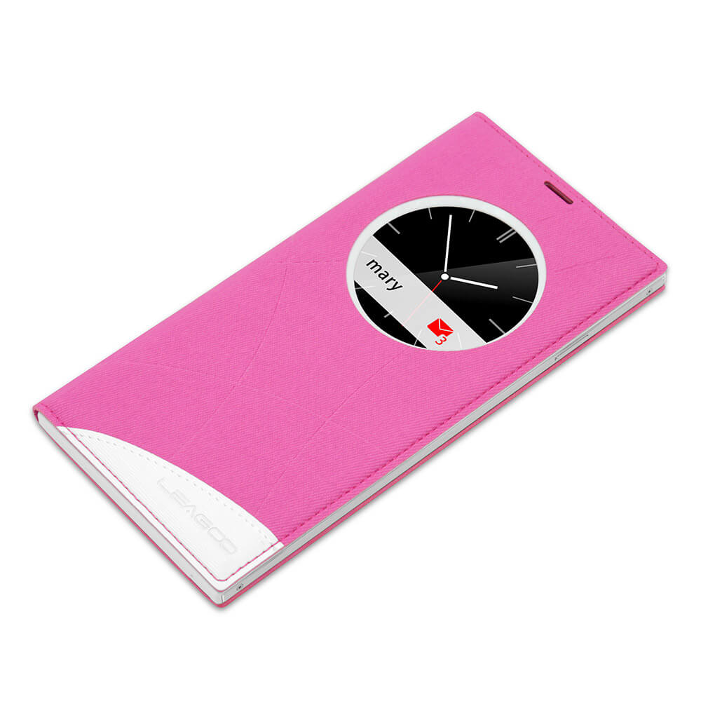 [HK Stock]Original Leather Case For LEAGOO ALFA 1 Smartphone Flip Cover Protective Case With Back Shell And Window - Rose Red