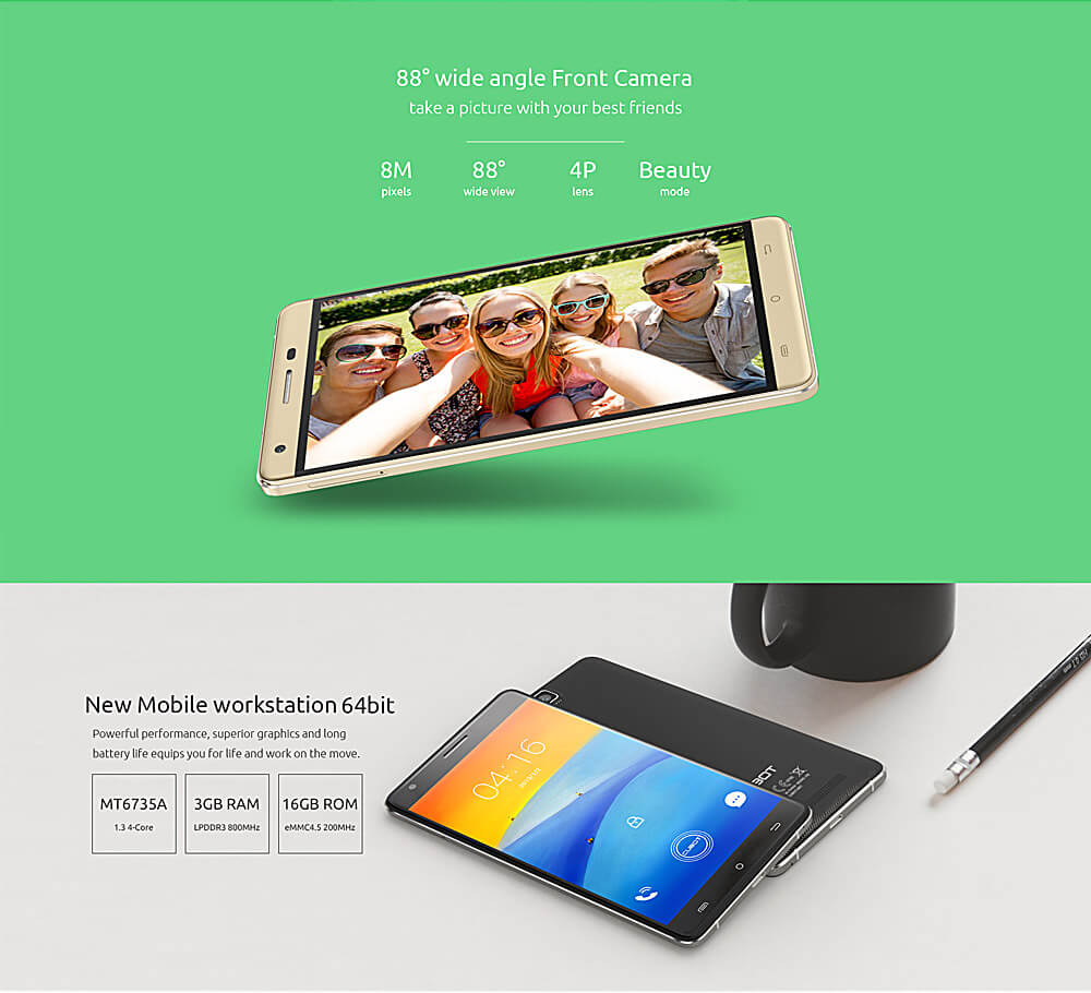 [HK Stock]CUBOT H2 5.5inch IPS HD 4G FDD-LTE Android 5.1 3GB 16GB Smartphone MTK6735A Quad Core 5000mAh Battery - White
