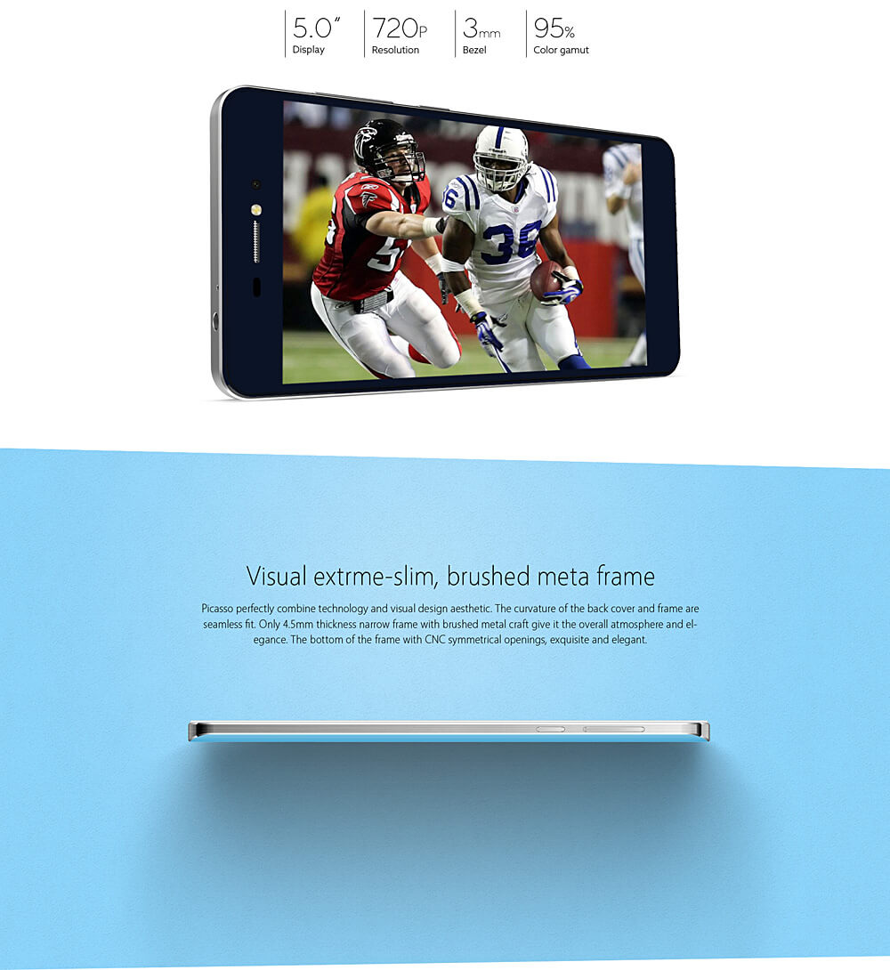[HK Stock]BLUBOO Picasso 5.0inch IPS HD Android 5.1 Smartphone MT6580 Quad Core 2GB+16GB 3G GPS Dual 8.0MP Camera -Black