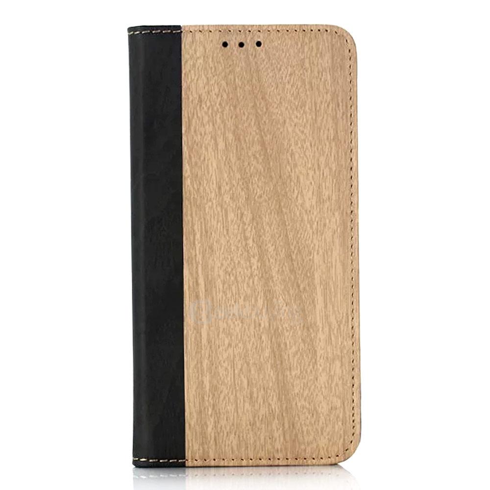 Leather Case For Samsung Galaxy S7 / G930A G9300 Flip Wood Pattern Standing Protective Holster - Khaki