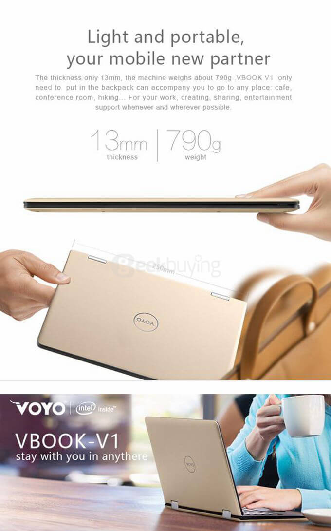 VOYO VBook V1 4G Ultrabook 10.1 inch Windows 10 4GB/64GB Intel Cherry Trail Z8300 Quad Core 1.84GHz IPS Screen 1280*800 (With Stylus) - Gold