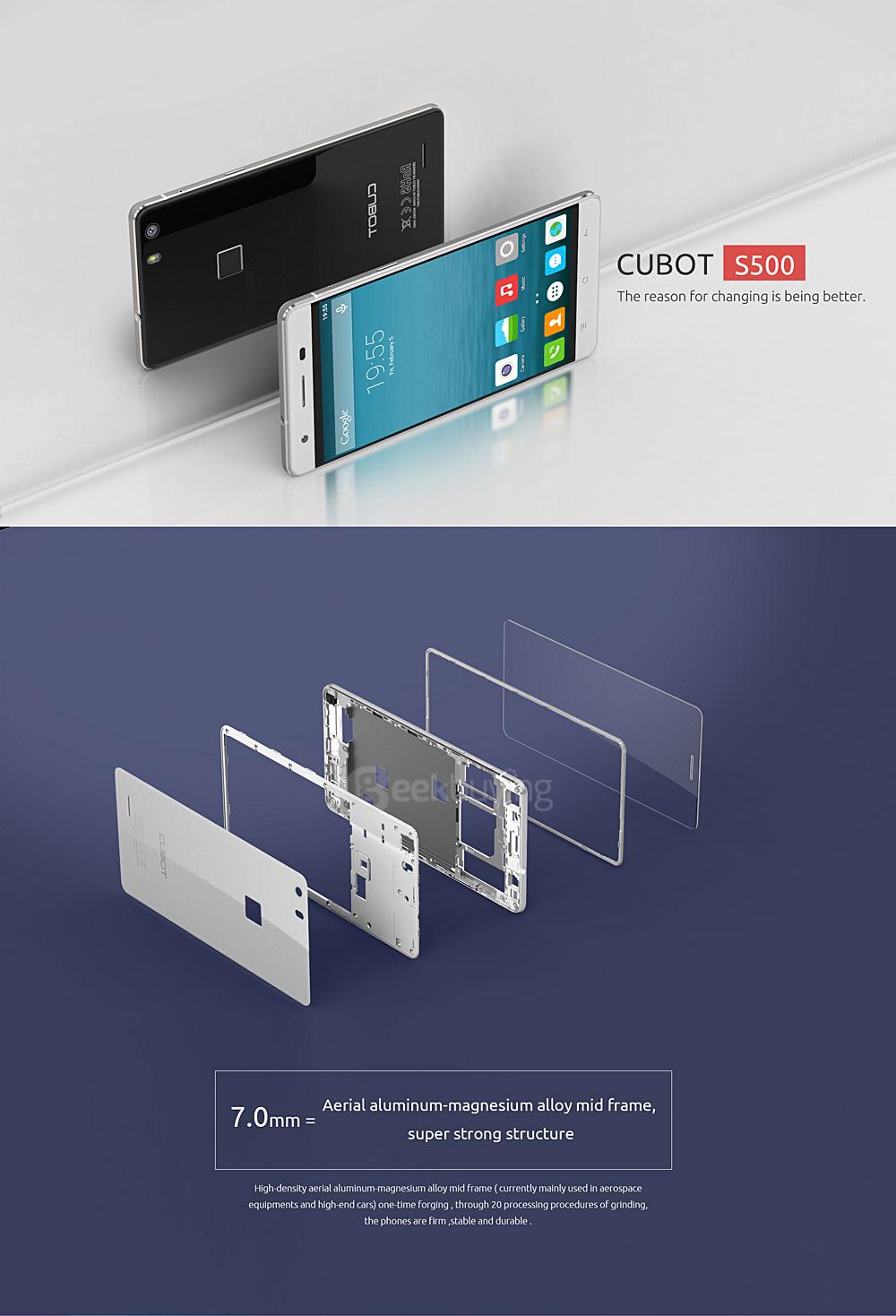 CUBOT S500 5.0inch IPS HD 4G FDD-LTE Android 5.1 Smartphone 2GB 16GB 64-bit MTK6735 Quad Core 13.0MP Touch ID - White