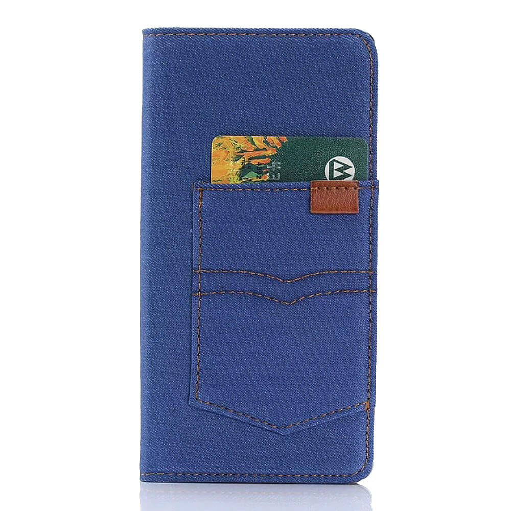 Leather Case For Sony Xperia X Flip Cover Embossed Standing Protective Phone Case With Pocket And Bracket - Light blue