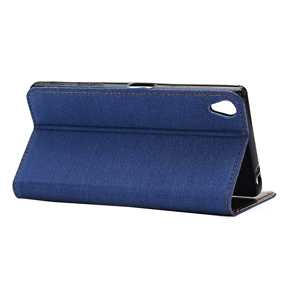 Leather Case For Sony Xperia X Flip Cover Embossed Standing Protective Phone Case With Pocket And Bracket - Light blue