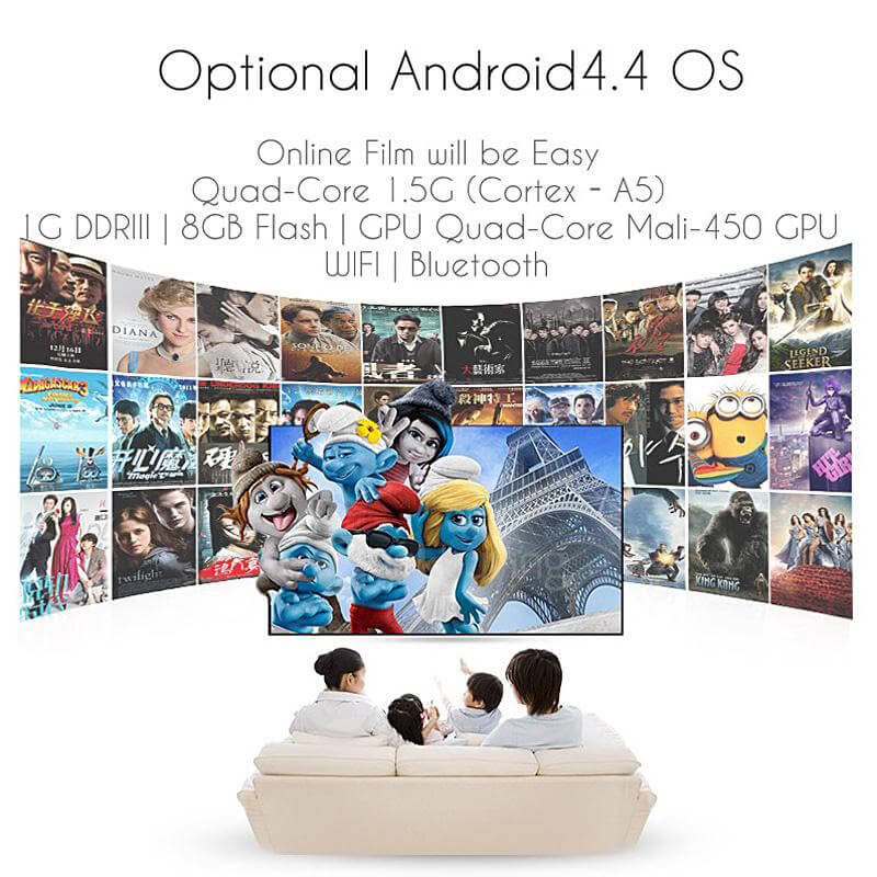 PRS200 Multifunctional Home Theater LED Projector 1500LM 800x480 with Keystone Correction for Desktop Laptop