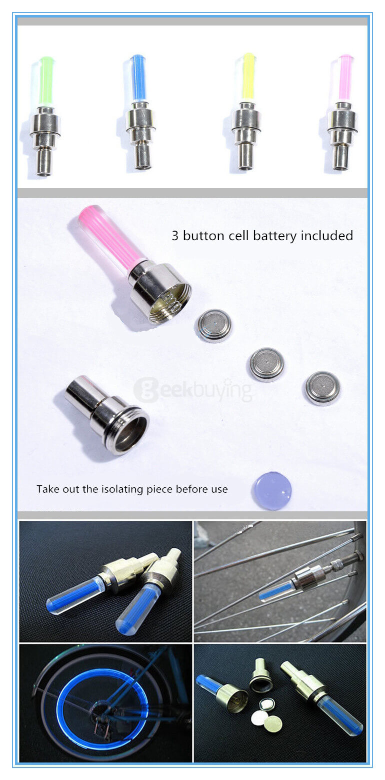 Bicycle Valve Glo-Sticks Type Cap Light Wind-Fire Rings Lamp Battery Included for Woods Valve & Schrader Valve - Red
