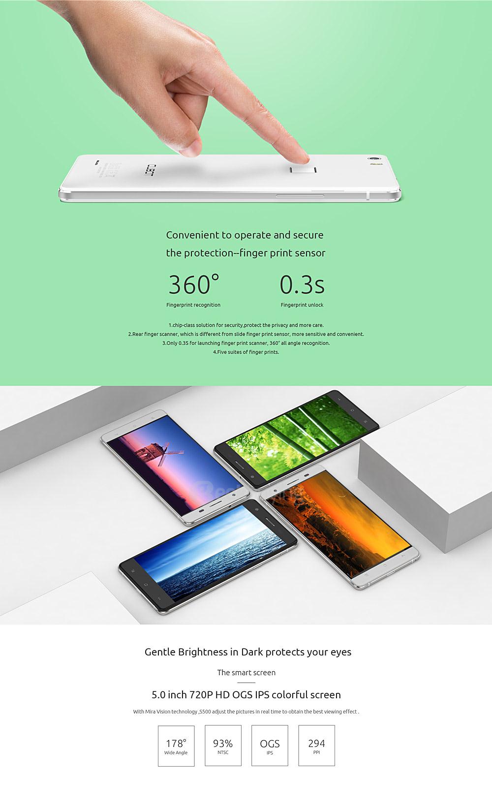 CUBOT S500 5.0inch IPS HD 4G FDD-LTE Android 5.1 Smartphone 2GB 16GB 64-bit MTK6735 Quad Core 13.0MP Touch ID - White