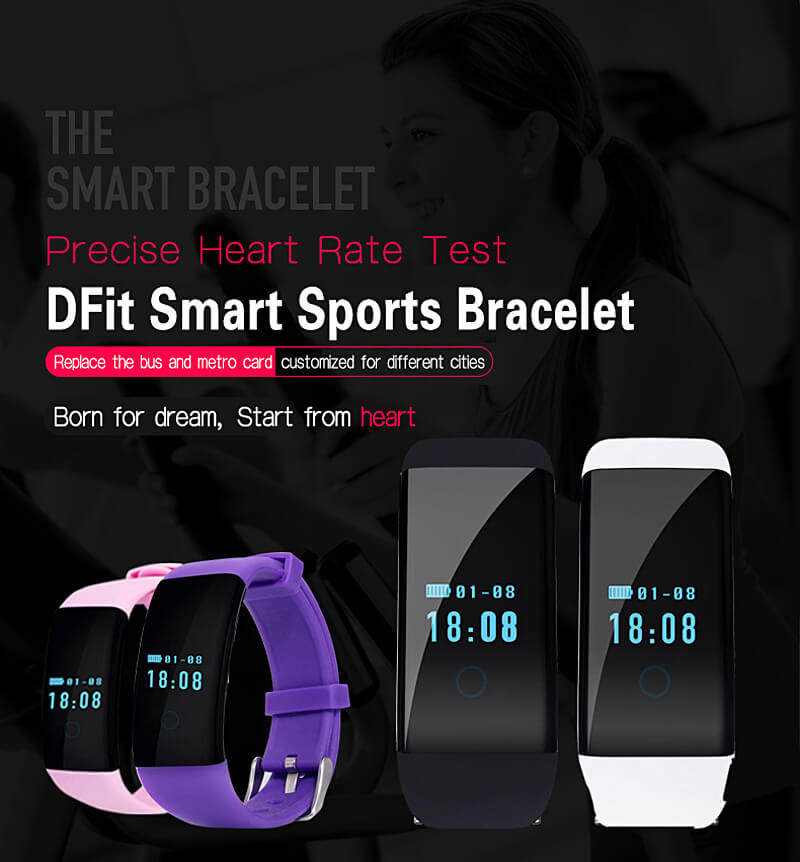 D21 DFit Smart Bracelet Heart Rate Monitor Fitness Tracker Bluetooth 4.0 IP66 Sports Smartband For iOS Android - White