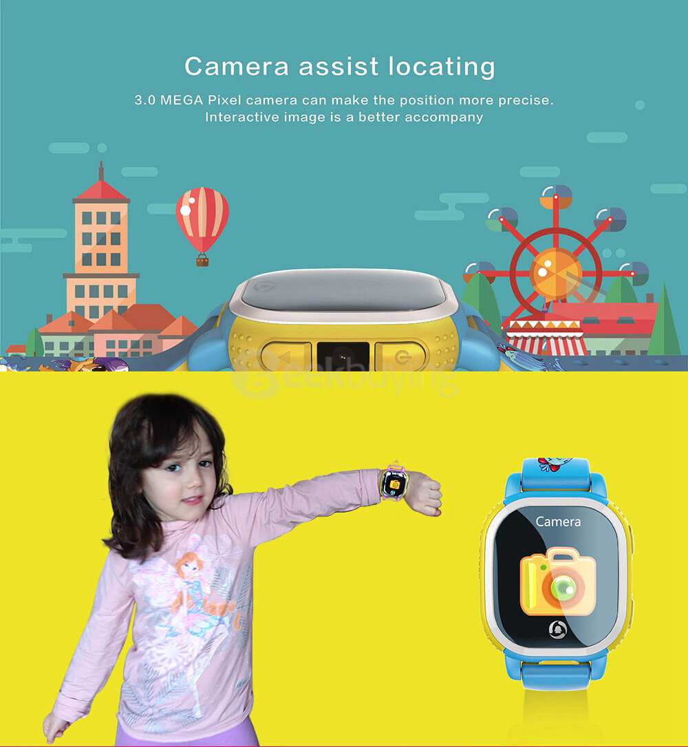 (US Version) Tencent QQ Watch Smart GPS Tracker WiFi Locating Kids Wrist GSM Watch Phone Voice Chat SOS Alarm for Children Safe Security - Pink