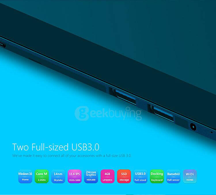 Teclast X3 Pro 2in1 Tablet Intel Skylake Core M3-6Y30 8GB RAM 128GB SSD 11.6 inch Windows10 OS Dual Core 2.2GHz IPS 1920*1080 - Black