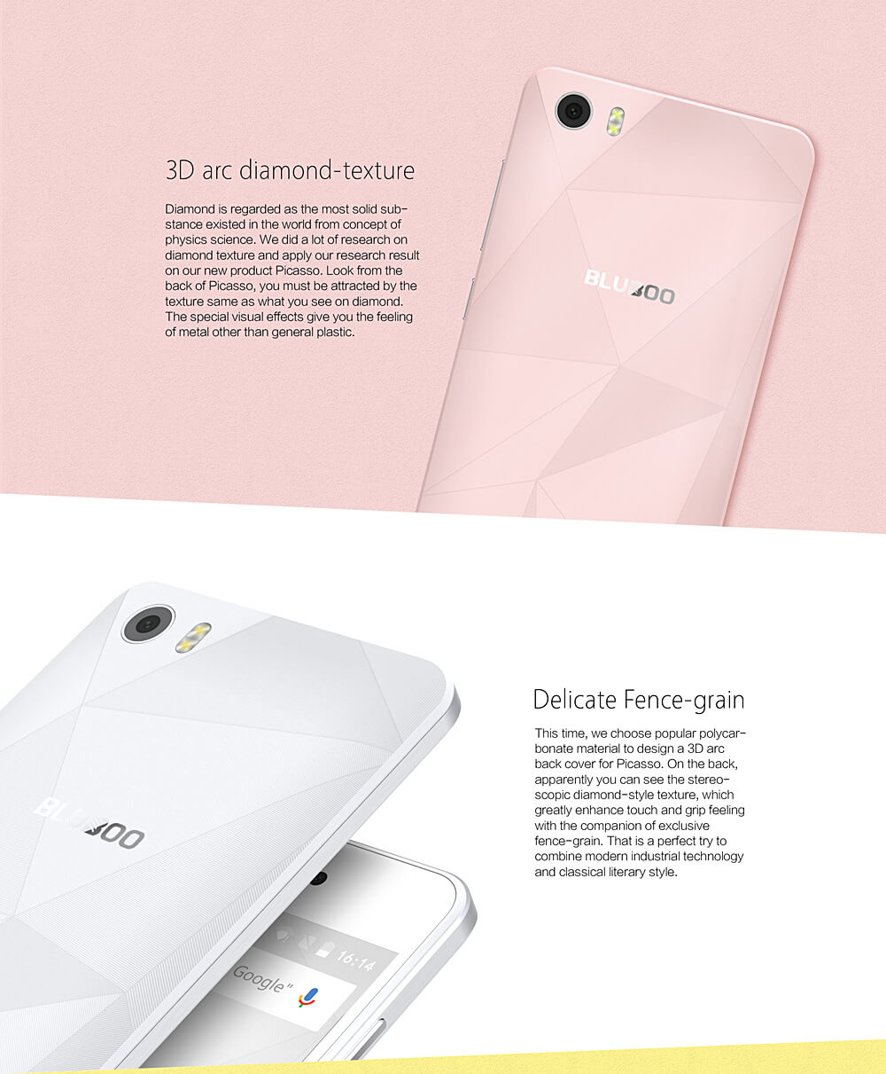 [HK Stock]BLUBOO Picasso 5.0inch IPS HD Android 5.1 Smartphone MT6580 Quad Core 2GB+16GB 3G GPS Dual 8.0MP Camera -Black