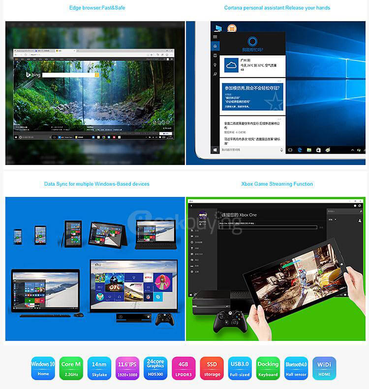 Teclast X3 Pro 2in1 Tablet Intel Skylake Core M3-6Y30 8GB RAM 128GB SSD 11.6 inch Windows10 OS Dual Core 2.2GHz IPS 1920*1080 - Black