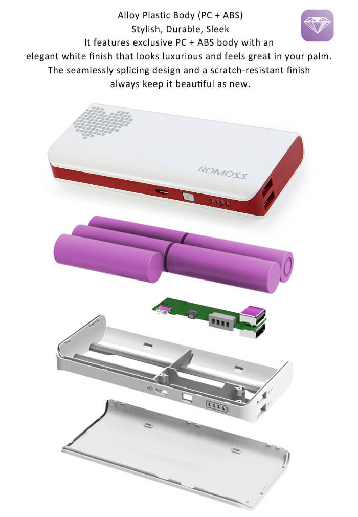 Original ROMOSS Sense4 Dual USB 10400mAh Power Bank Mobile Power Charger - Red+White