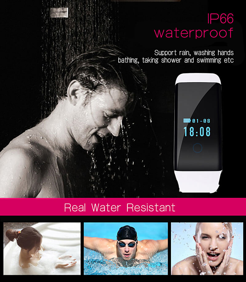 D21 DFit Smart Bracelet Heart Rate Monitor Fitness Tracker Bluetooth 4.0 IP66 Sports Smartband For iOS Android - White