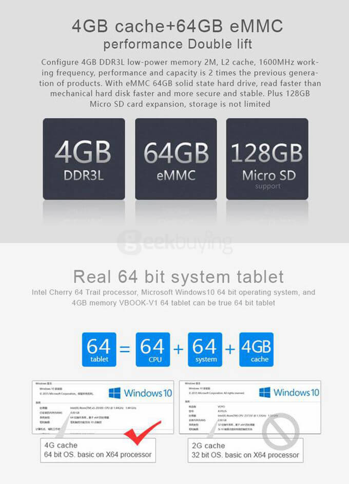 VOYO VBook V1 4G Ultrabook 10.1 inch Windows 10 4GB/64GB Intel Cherry Trail Z8300 Quad Core 1.84GHz IPS Screen 1280*800 (With Stylus) - Gold