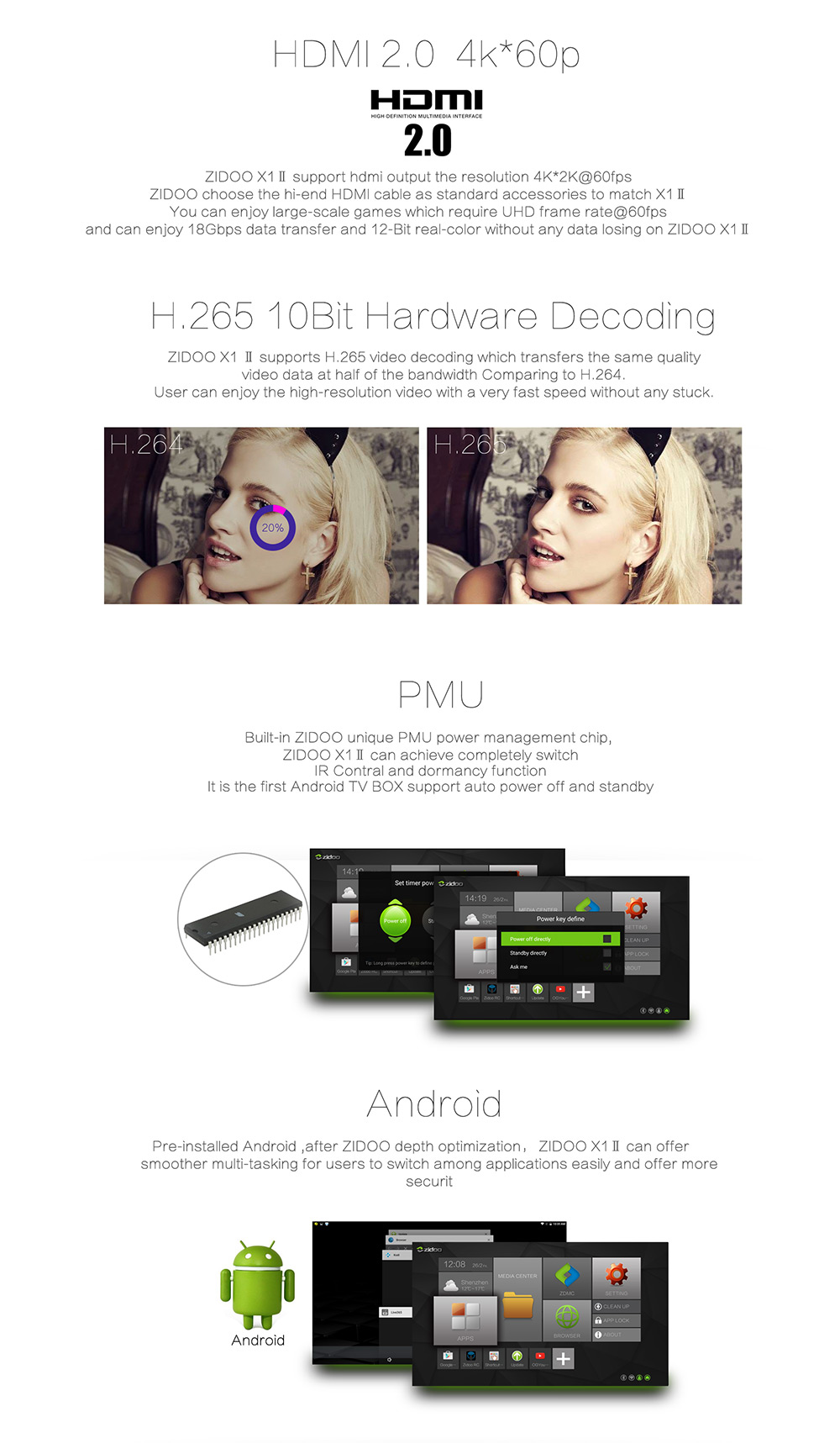 ZIDOO X1 II True 4K RK3229 Bluetooth Media Player Android 4.4 Kodi Preinstalled H.265 10Bit 4K@60fps TV BOX 1G/8G WIFI