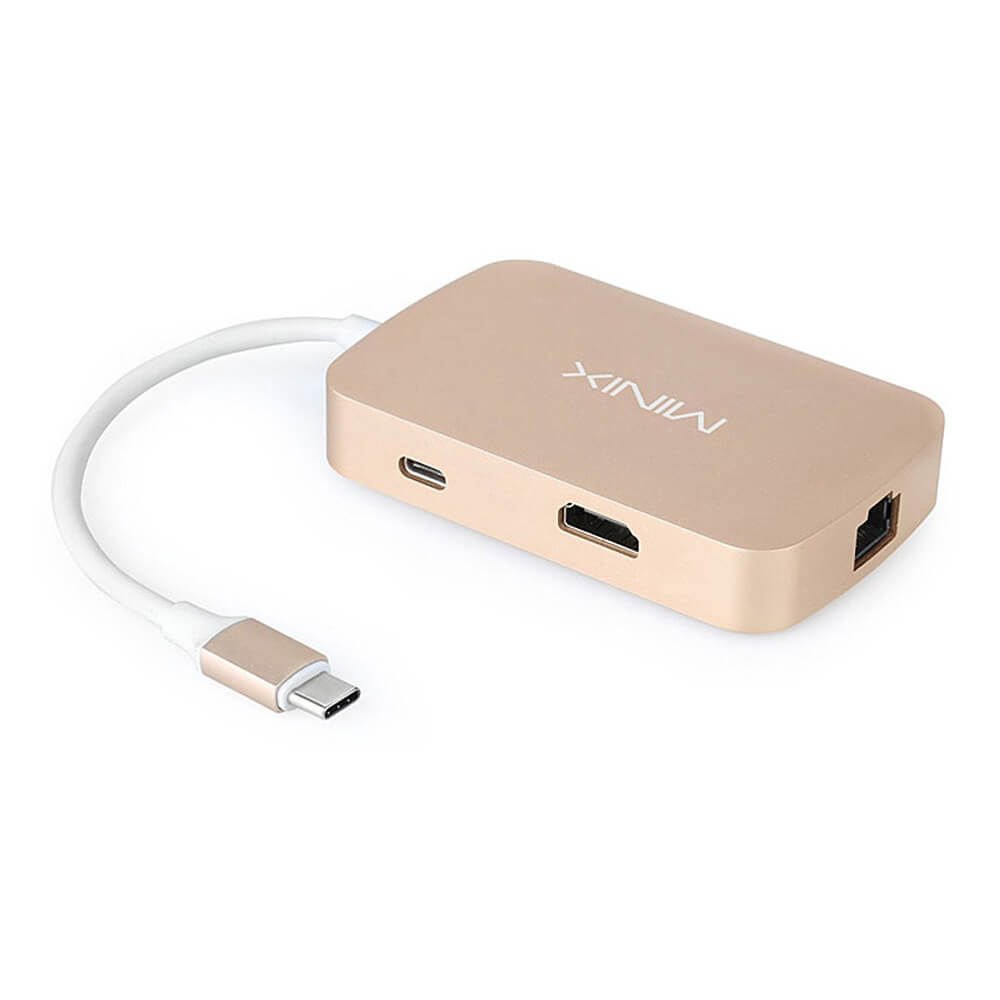 [HK Stock]MINIX NEO-C-HGO USB 3.1 Type-C to HDMI 4K HDTV Converter Adapter with SD Card Gigabit Ethernet Ports - Gold