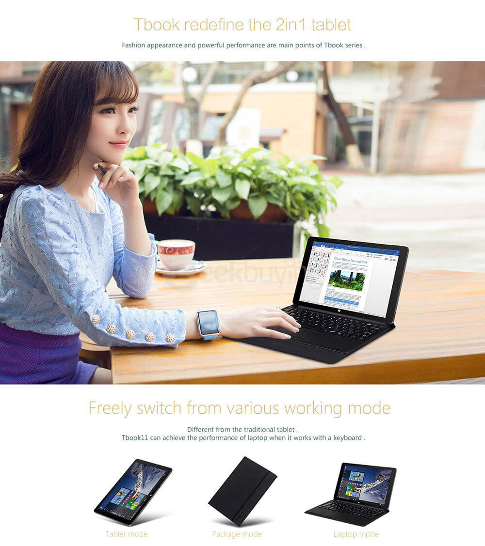 Teclast TBook 11 10.6 inch Intel Cherry Trail Z8300 Dual OS Windows10 + Android5.1 4GB/64GB 2in1 Tablet Quad Core 1.84GHz IPS 1920*1080 - Black