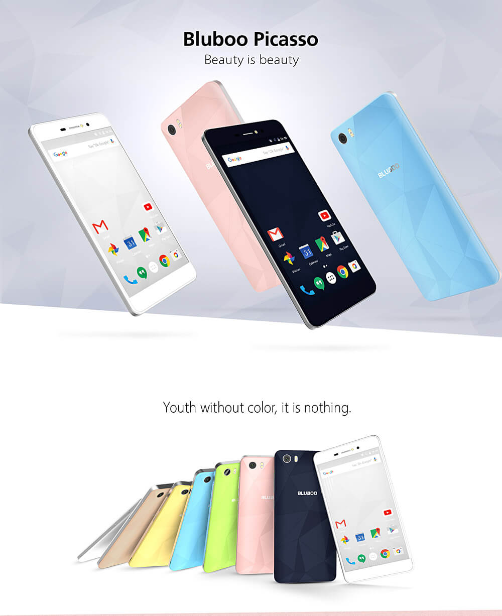 [HK Stock]BLUBOO Picasso 5.0inch IPS HD Android 5.1 Smartphone MT6580 Quad Core 2GB+16GB 3G GPS Dual 8.0MP Camera -Black