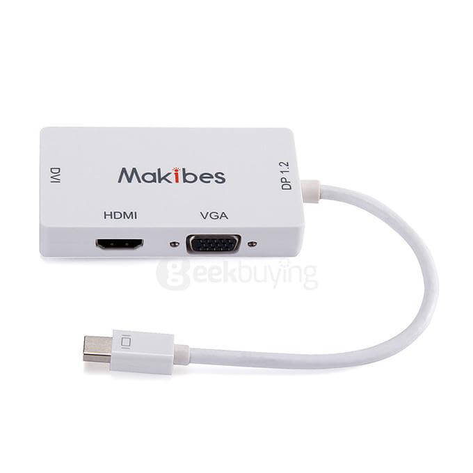 [HK Stock] Makibes MDP12-DHV Multi-function Mini DP To DVI/HDMI/VGA Adapter - White