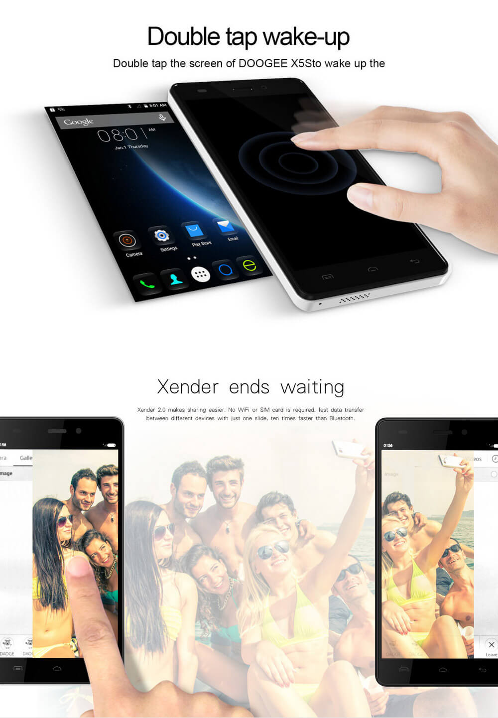 [HK Stock]DOOGEE X5S 5.0inch IPS HD Android 5.1 1GB RAM 8GB ROM Smartphone MTK6735 Quad Core 1.0GHz 3G GPS OTG - White